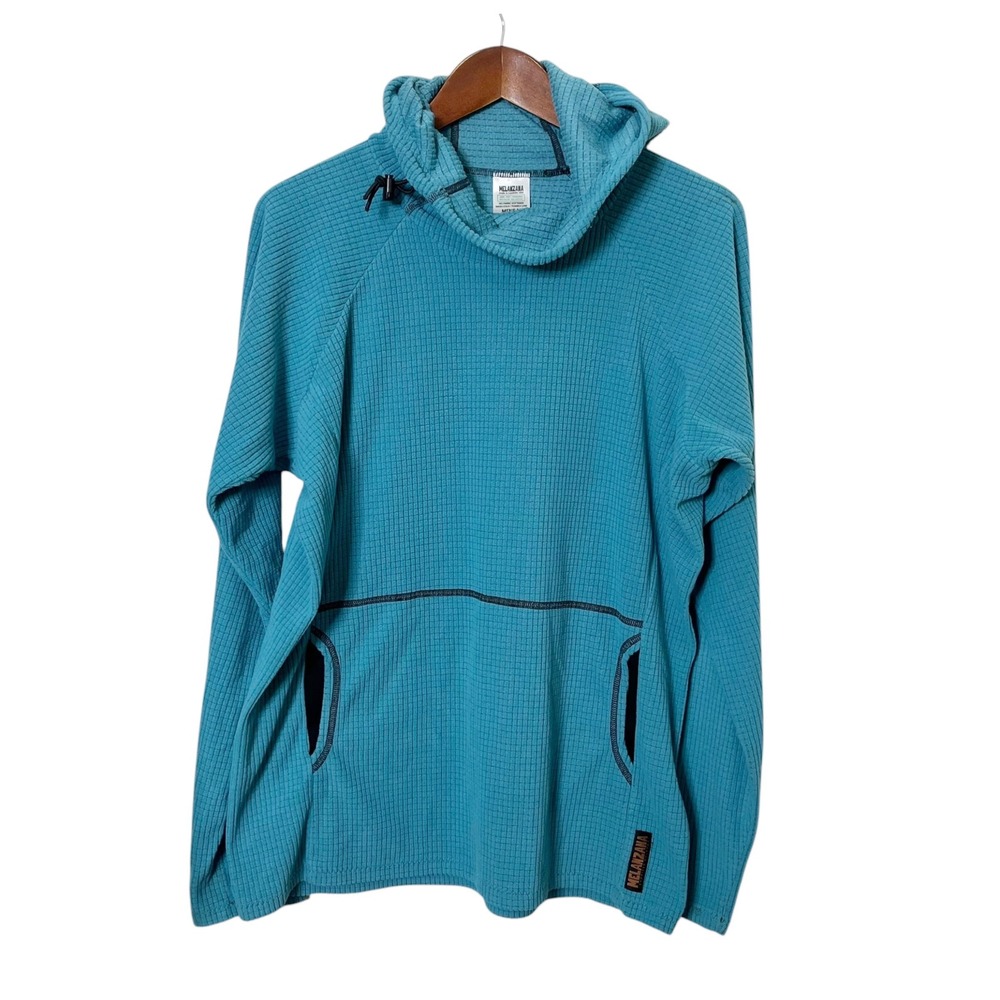 Melanzana Microgrid Hoodie Mens Medium Blue Outdoor Hiking Pullover Layer Cozy